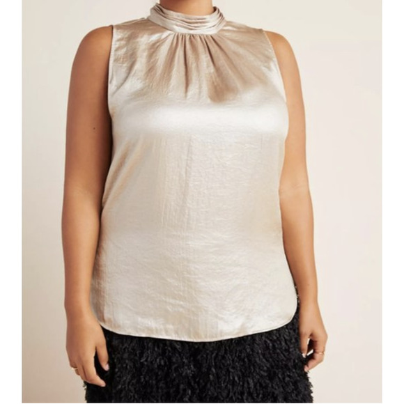 Anthropologies Maeve Romilly Blouse 14 Sleeveless Shimmery Champagne Mock Neck - Picture 5 of 11